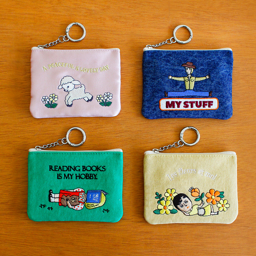 1537 Keyring Pouch – Small Embroidered Zip Pouch with Chain Ring