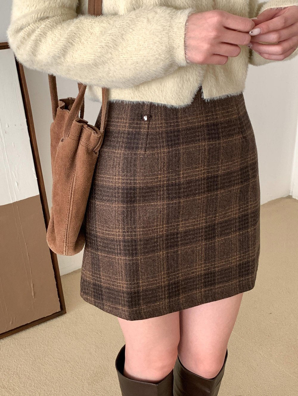 Bomi Patch Plaid Wool Skirt