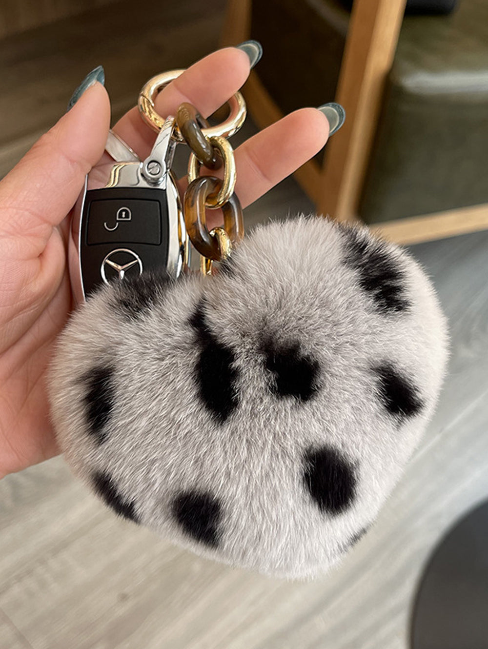 Leopard Plush Heart Keychain Charm