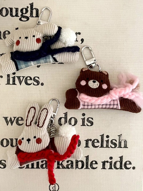 Winter Scarf Animal Friends Plush Keyring