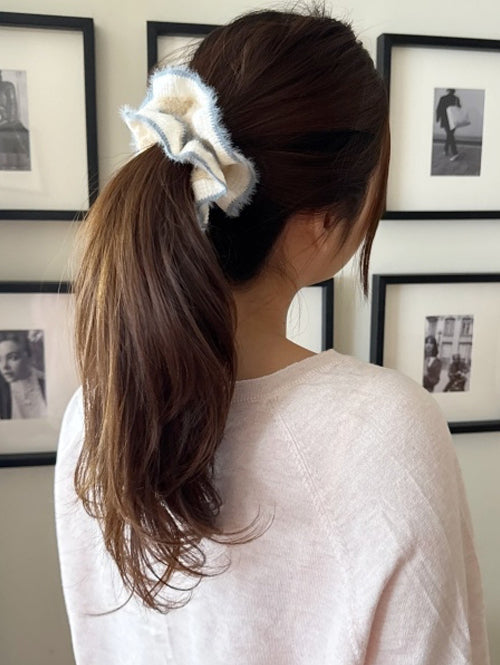 Soft Angora Stripe Scrunchie – Winter Knit Ruffle Collection