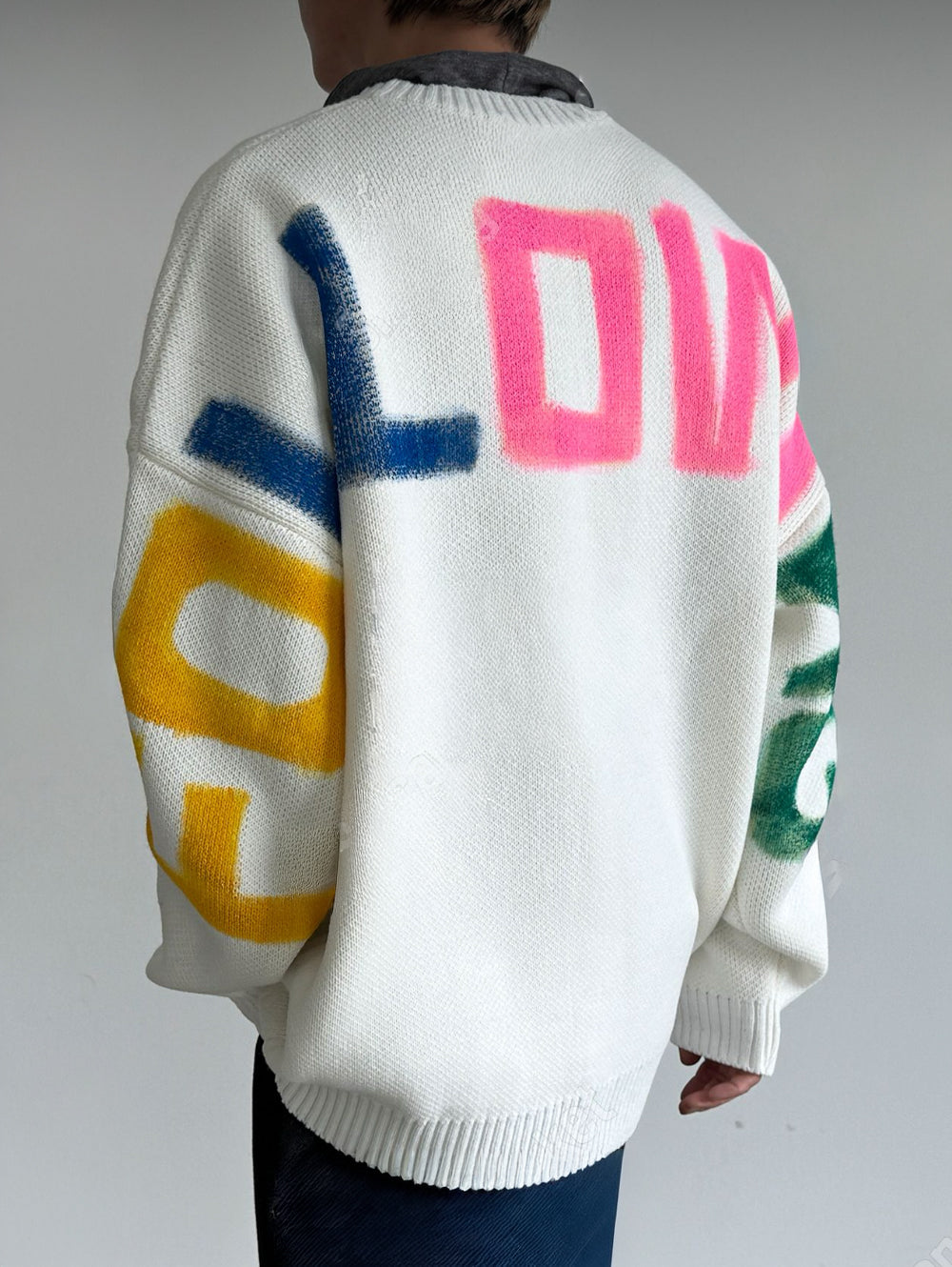 Following Hand-Brushed lettering Jacquard Knit Sweater Made in Korea