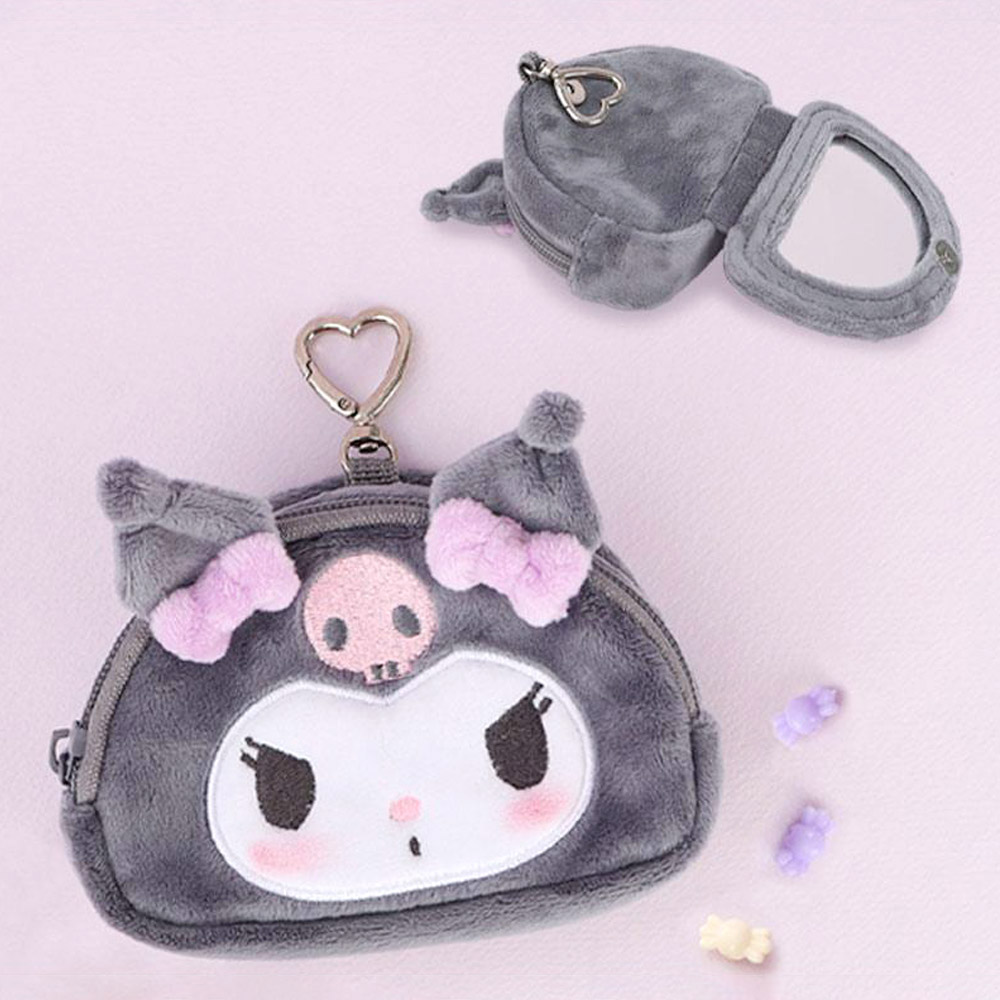 Kuromi Fluffy Coin Pouch with Keychain and Mirror