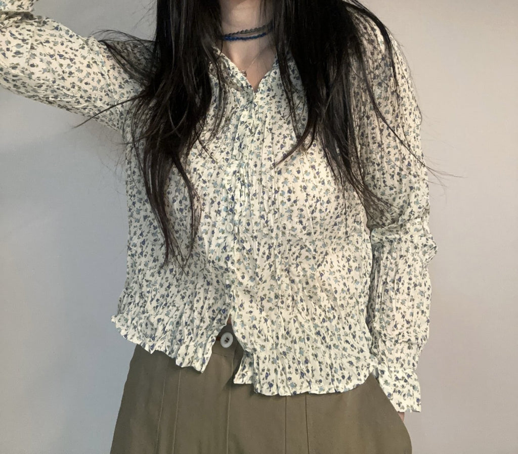 Petite Garden Shirring Cotton Blouse Made in Korea - Luckyplanetusa