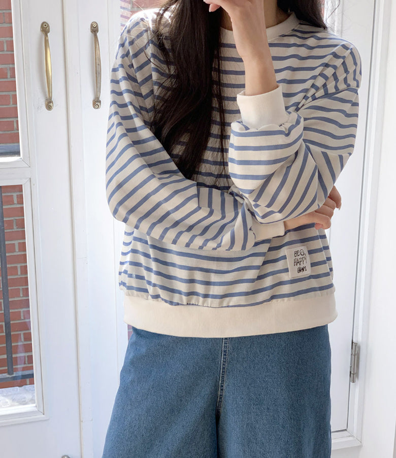 Be Happy Stripe Sweatshirt Made in Korea - Luckyplanetusa