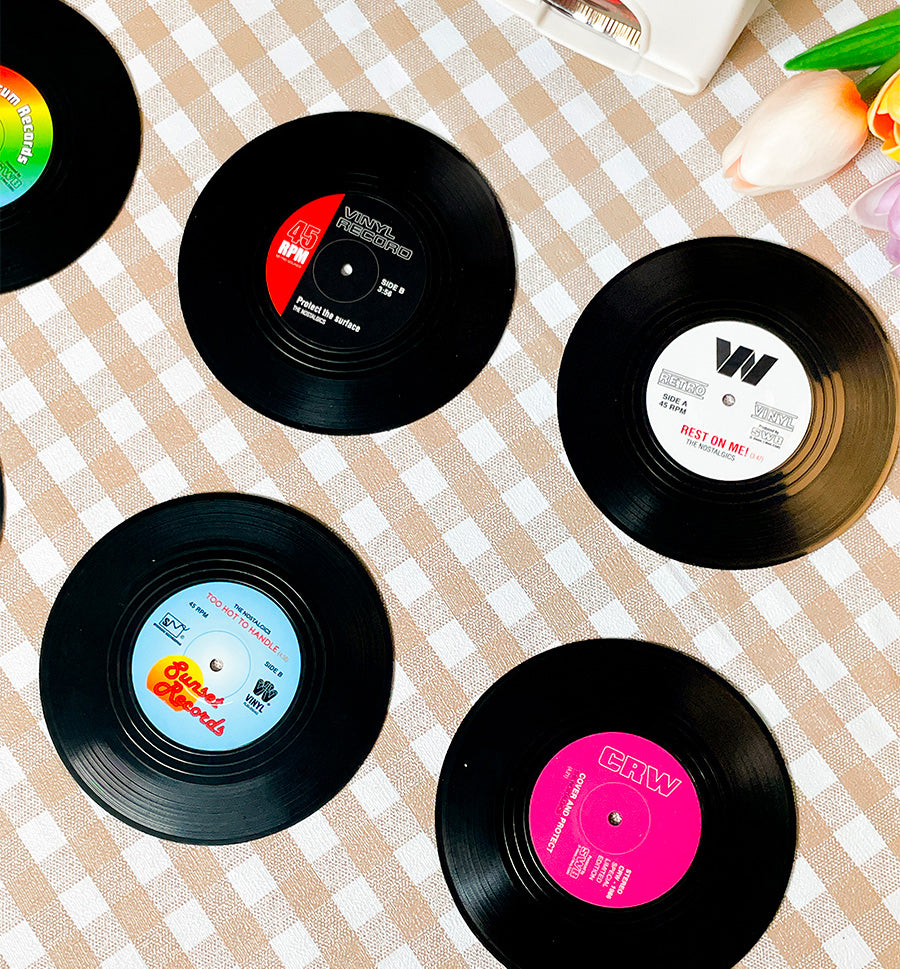 Retro Vinyl Record Drink Coaster Set - 6pcs