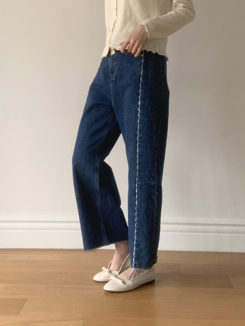 LineCut Wide Straight Denim Pants Vertical Seam Detail High-Rise Jeans - Luckyplanetusa