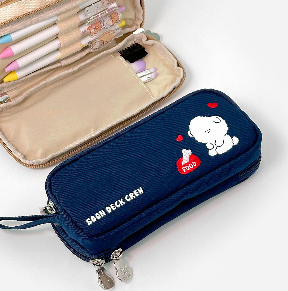 Soon Deok Embroidered Double-Zipper Pencil Case