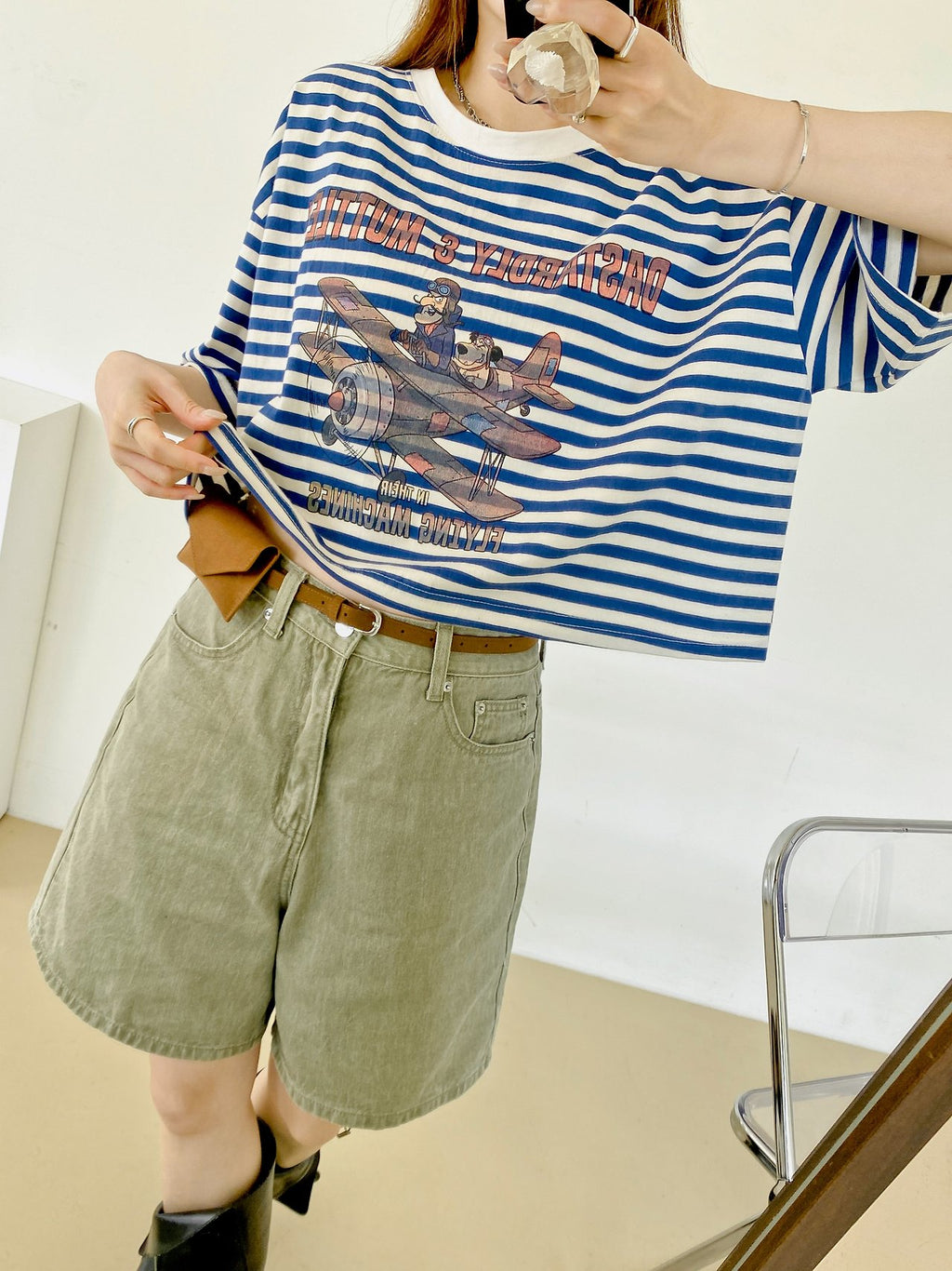 Vintage Pilot Stripe Crop Tee - Luckyplanetusa