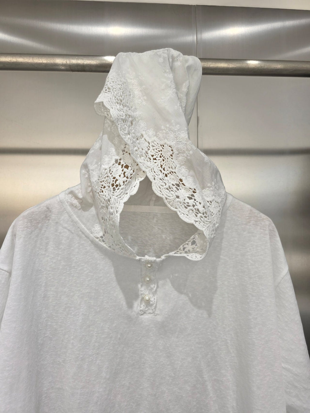Lace Hood Cotton Relaxed T-Shirt - Luckyplanetusa