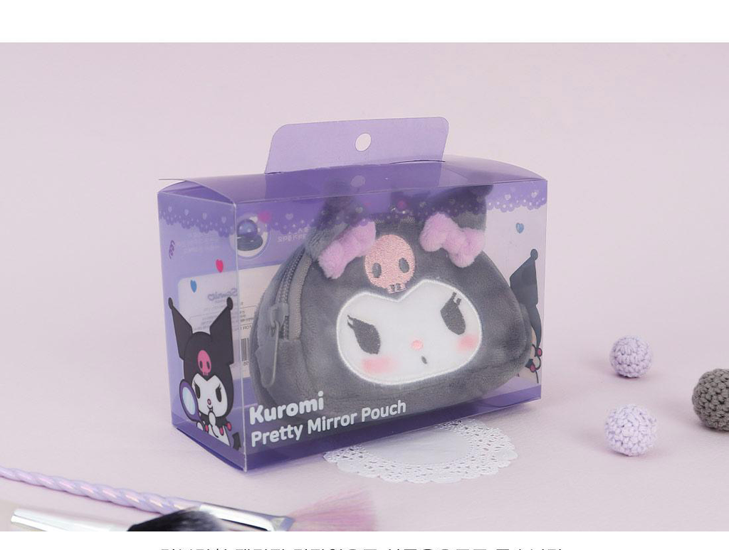 Kuromi Fluffy Coin Pouch with Keychain and Mirror