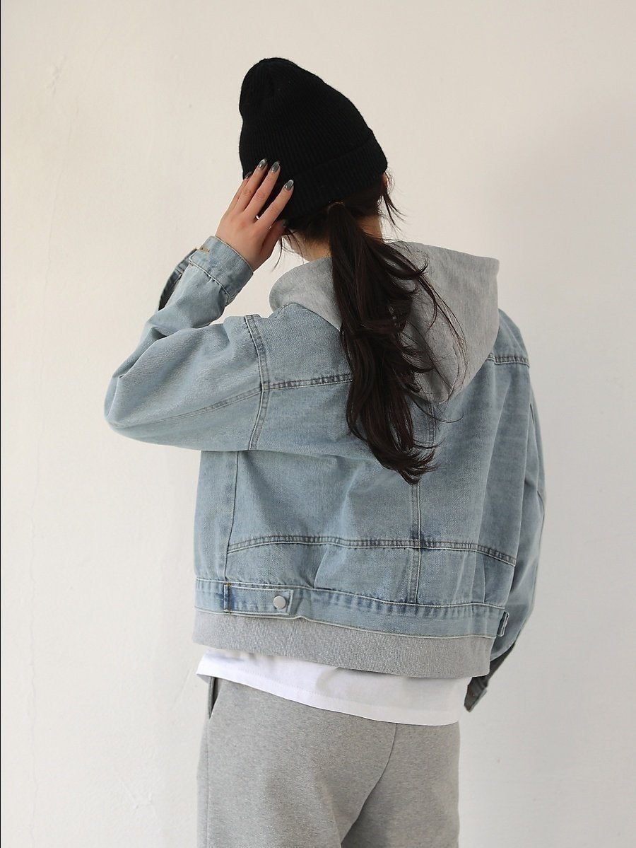 Layered Hooded Denim Jacket - Luckyplanetusa