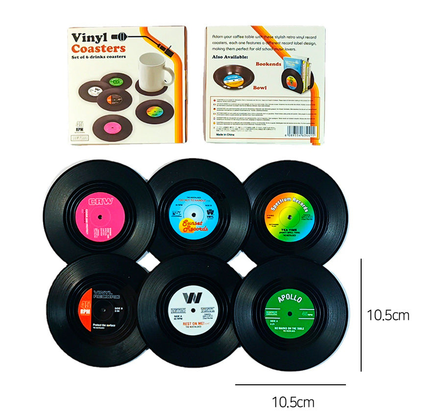 Retro Vinyl Record Drink Coaster Set - 6pcs