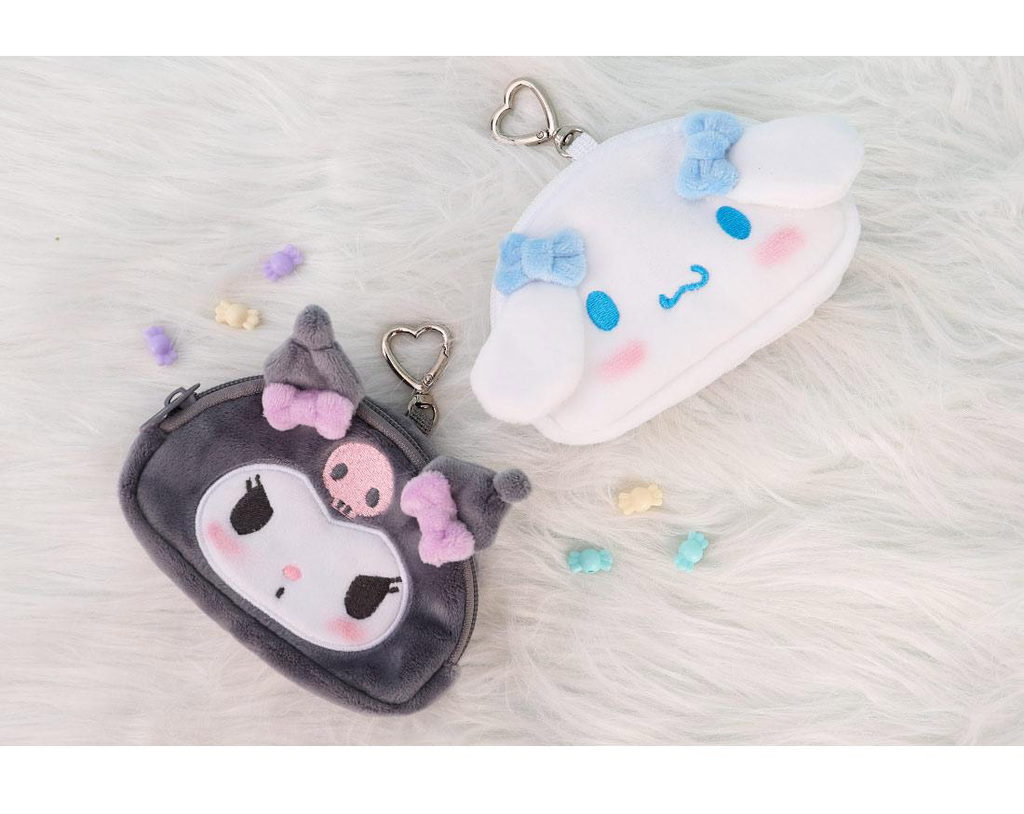 Kuromi Fluffy Coin Pouch with Keychain and Mirror