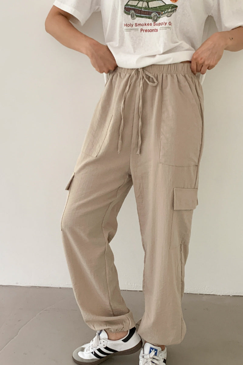 Linen Touch Utility Cargo Jogger Pants - Luckyplanetusa