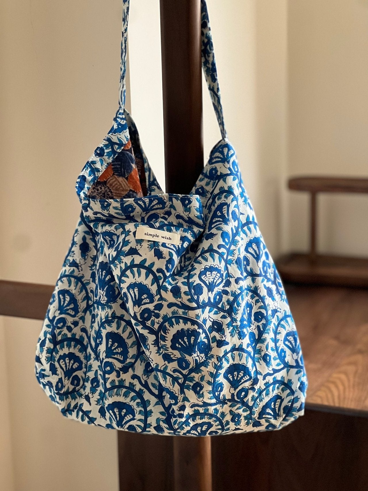 Bohemian Garden Hand Print Cotton Tote Bag - Luckyplanetusa