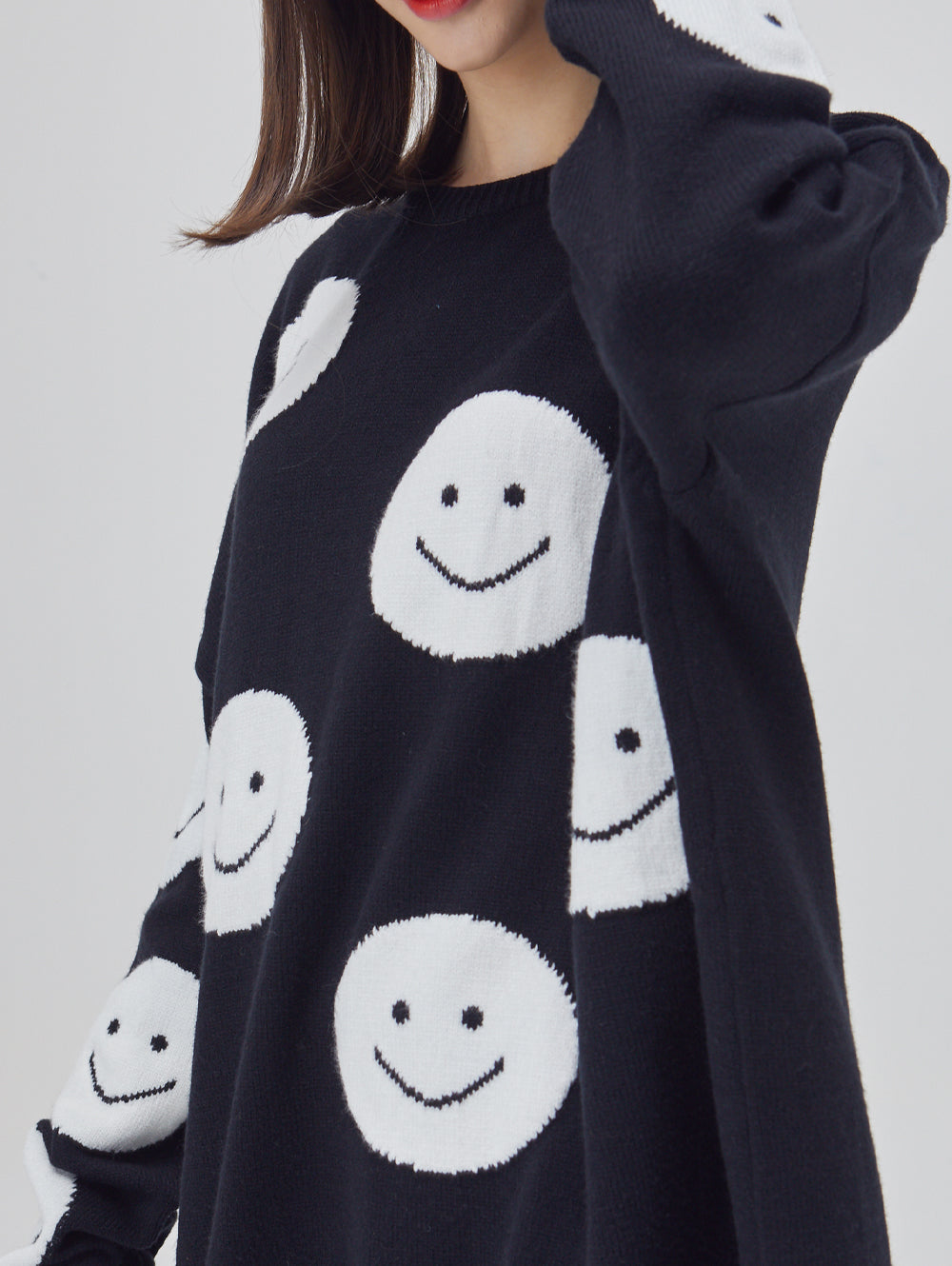 Happy Face Oversized Intarsia Knit Sweater