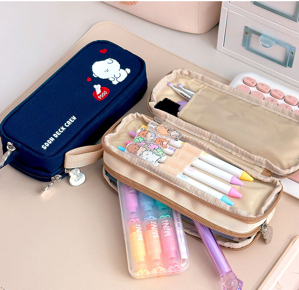Soon Deok Embroidered Double-Zipper Pencil Case