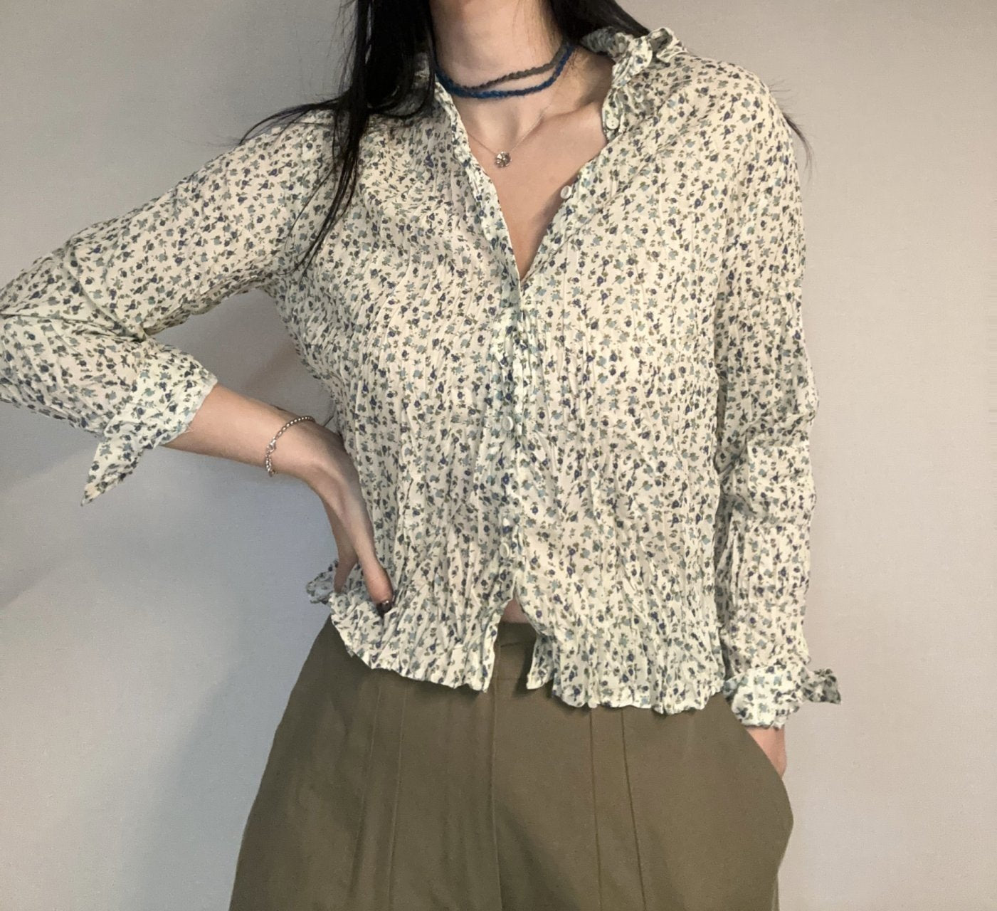 Petite Garden Shirring Cotton Blouse Made in Korea - Luckyplanetusa