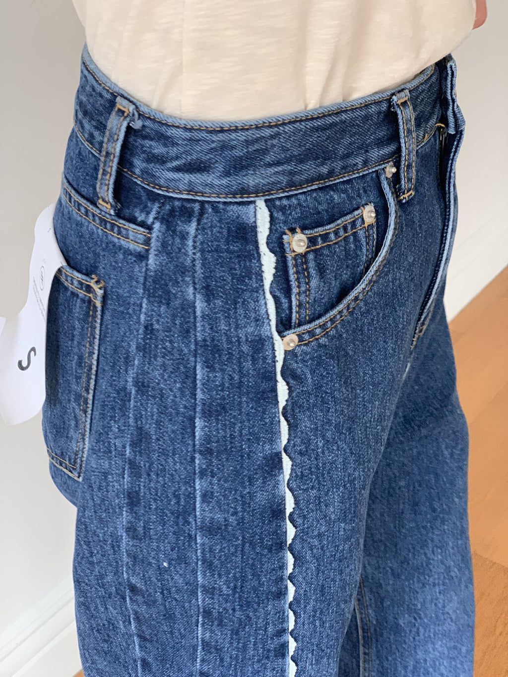 LineCut Wide Straight Denim Pants Vertical Seam Detail High-Rise Jeans - Luckyplanetusa