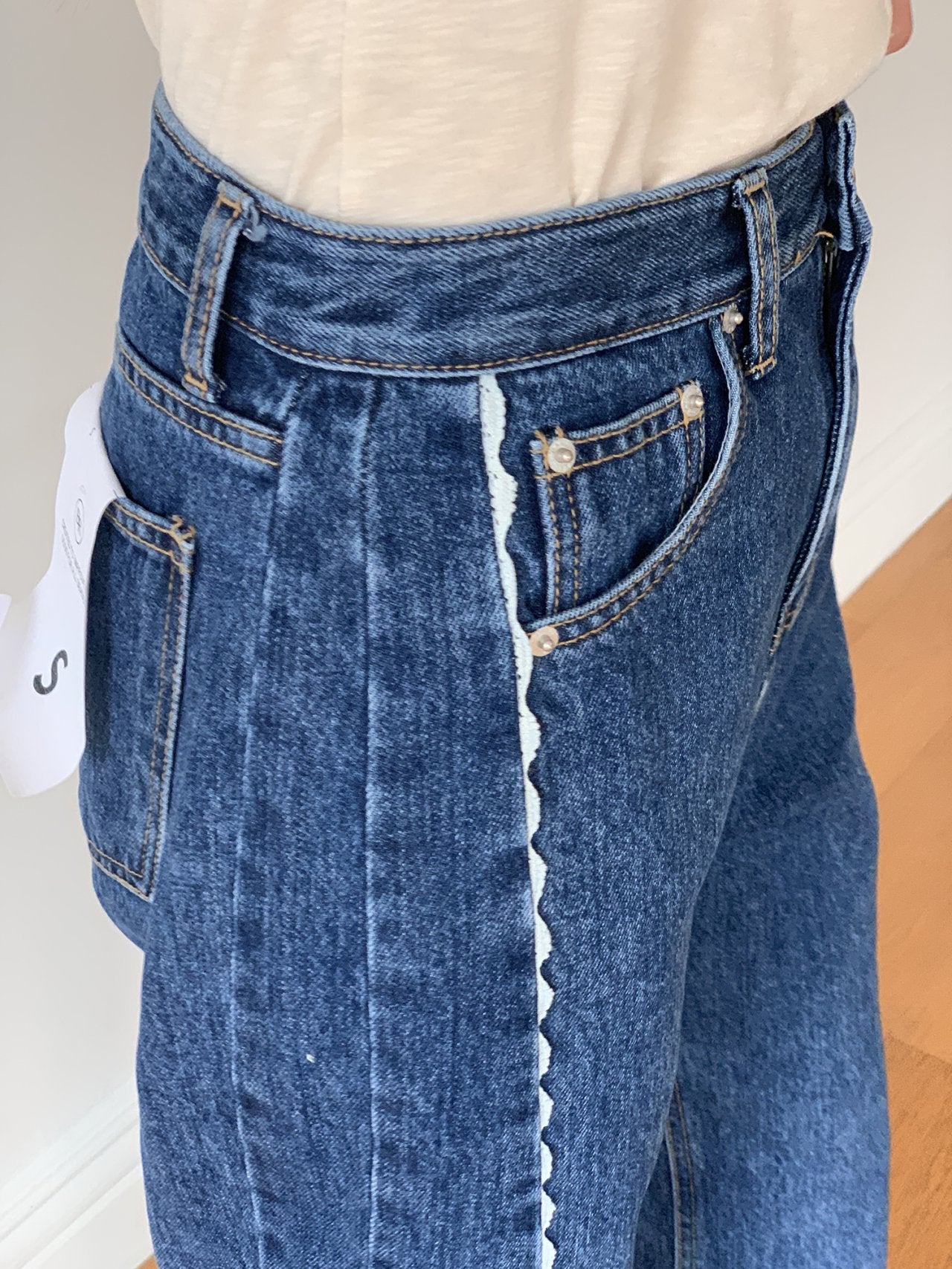 LineCut Wide Straight Denim Pants Vertical Seam Detail High-Rise Jeans - Luckyplanetusa
