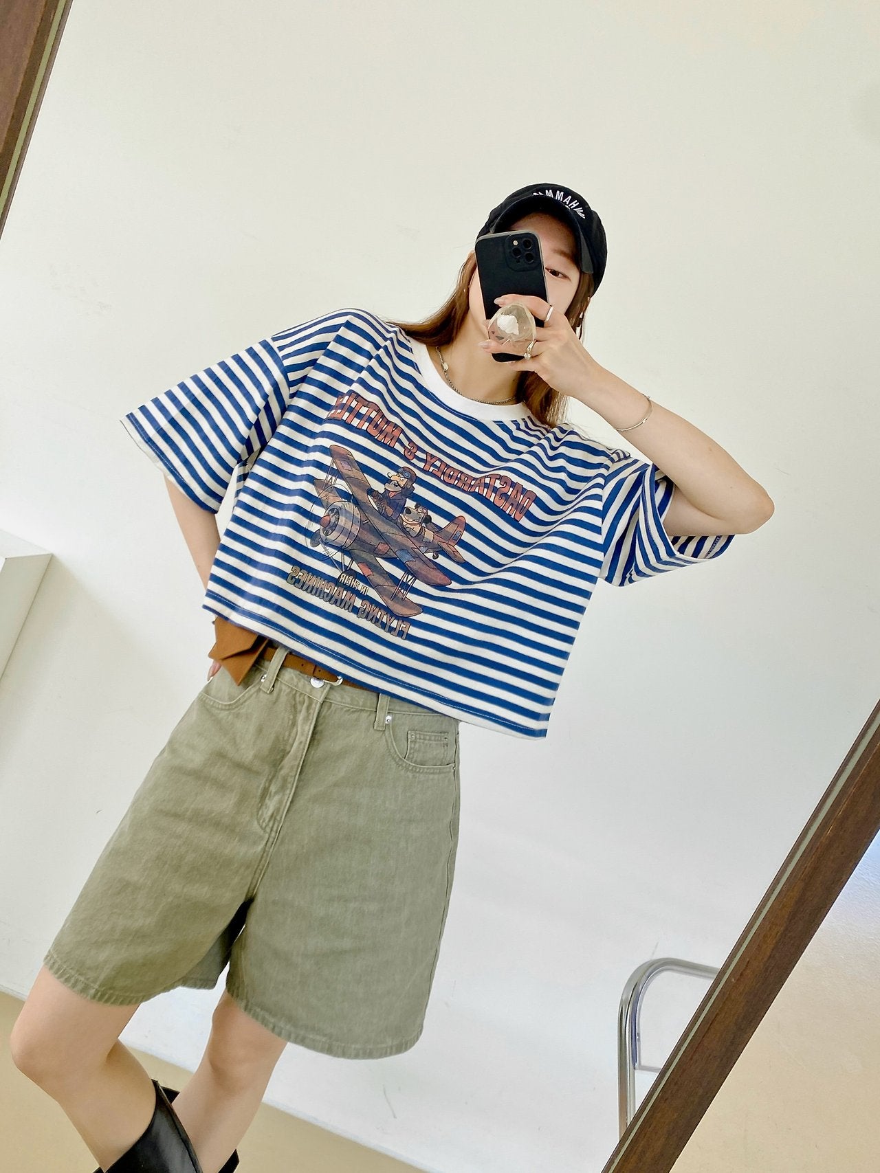 Vintage Pilot Stripe Crop Tee - Luckyplanetusa