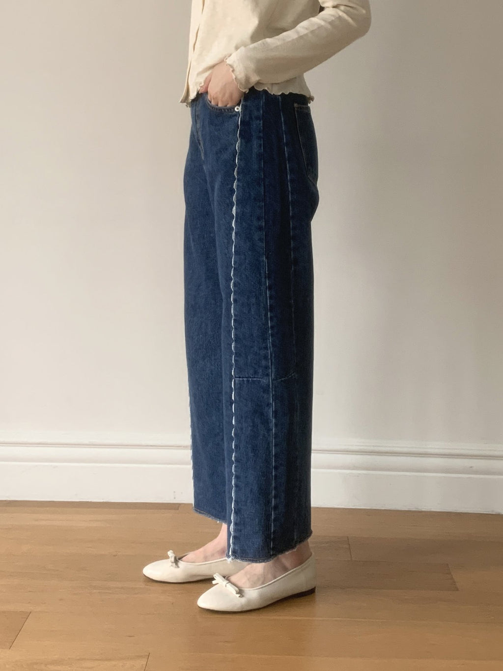 LineCut Wide Straight Denim Pants Vertical Seam Detail High-Rise Jeans - Luckyplanetusa