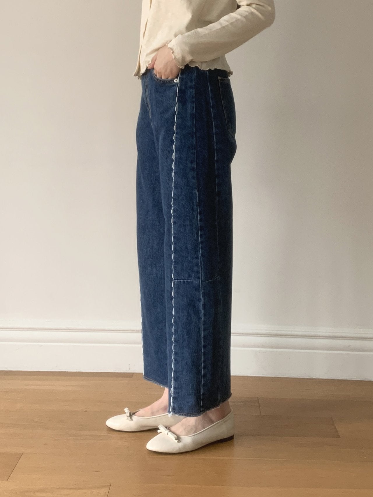 LineCut Wide Straight Denim Pants Vertical Seam Detail High-Rise Jeans - Luckyplanetusa