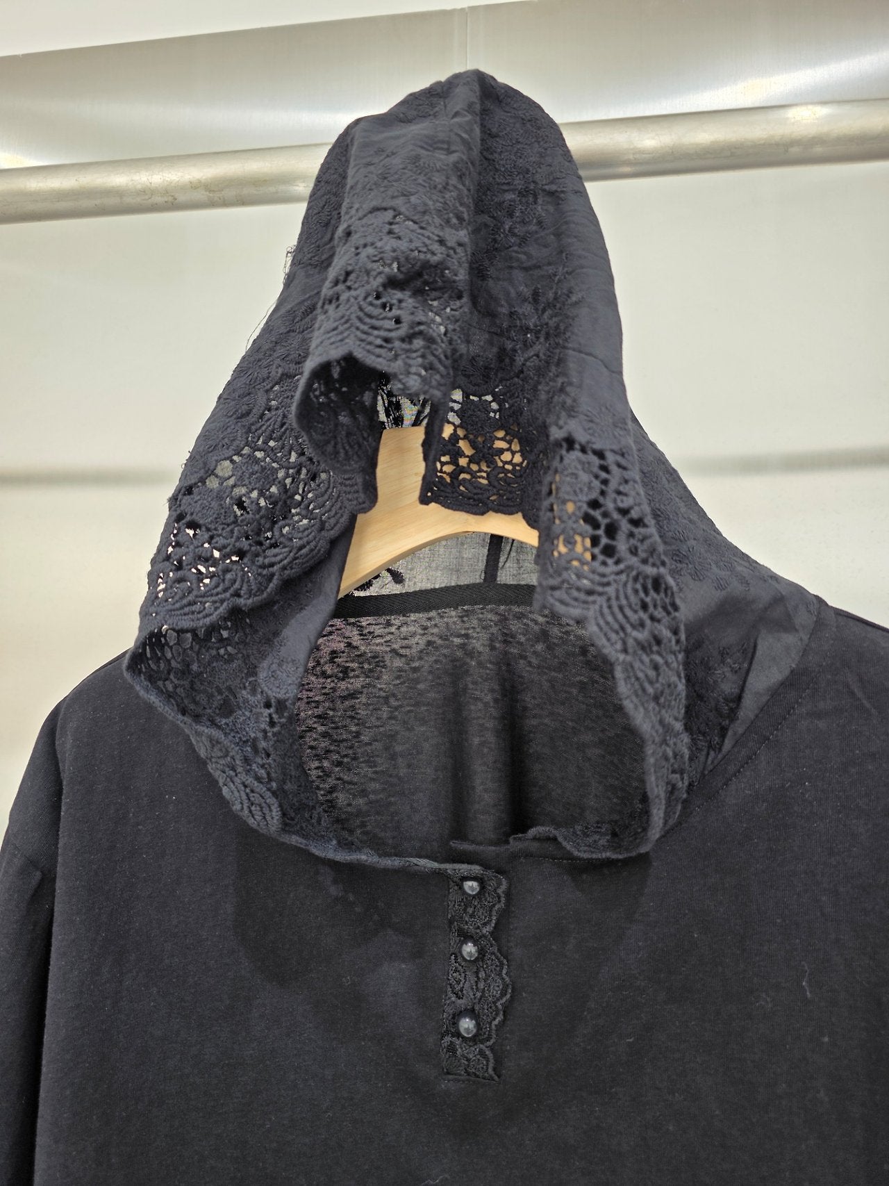 Lace Hood Cotton Relaxed T-Shirt - Luckyplanetusa