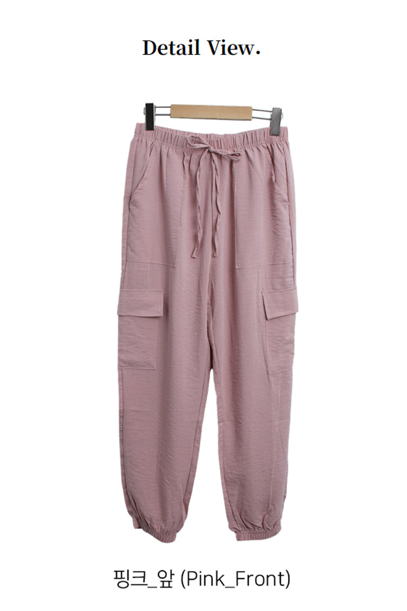 Linen Touch Utility Cargo Jogger Pants