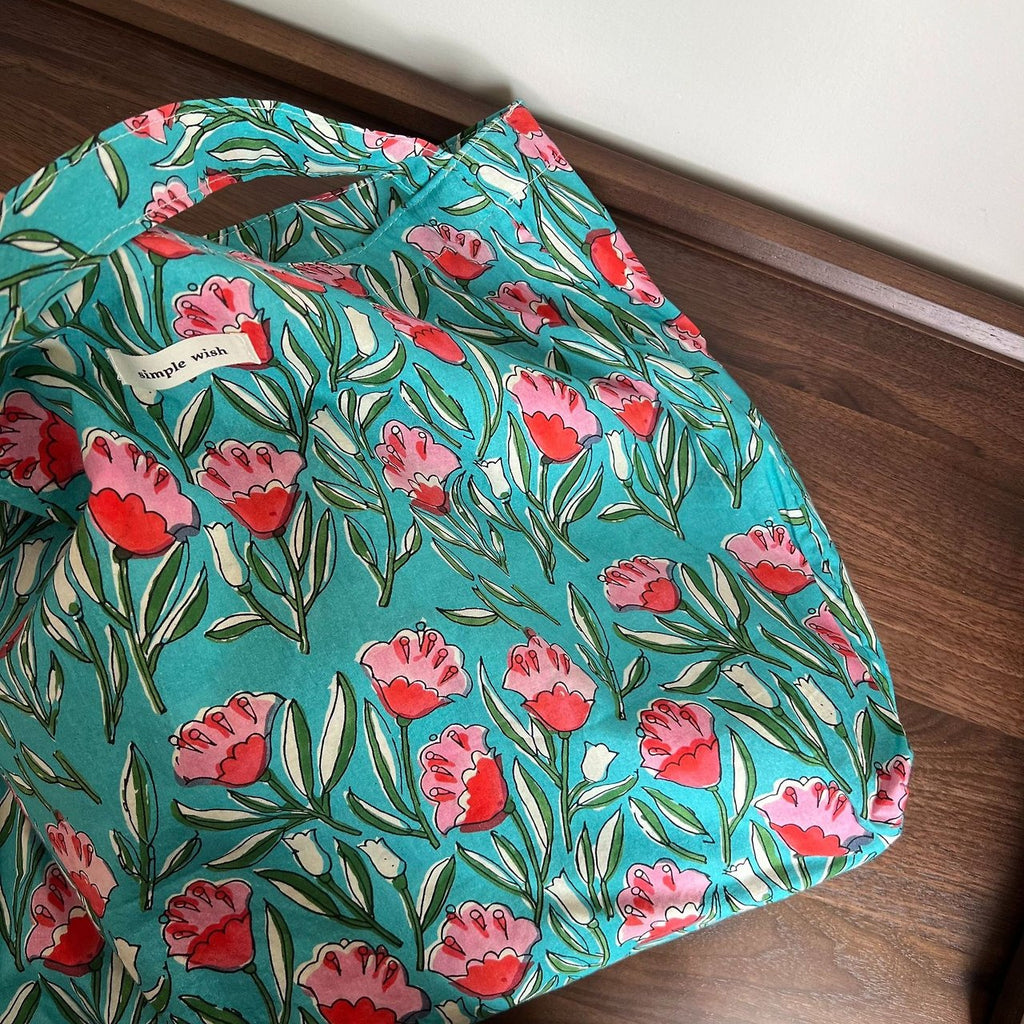 Bohemian Garden Hand Print Cotton Tote Bag - Luckyplanetusa