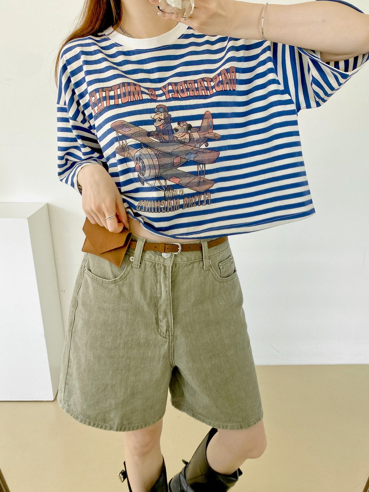 Vintage Pilot Stripe Crop Tee - Luckyplanetusa
