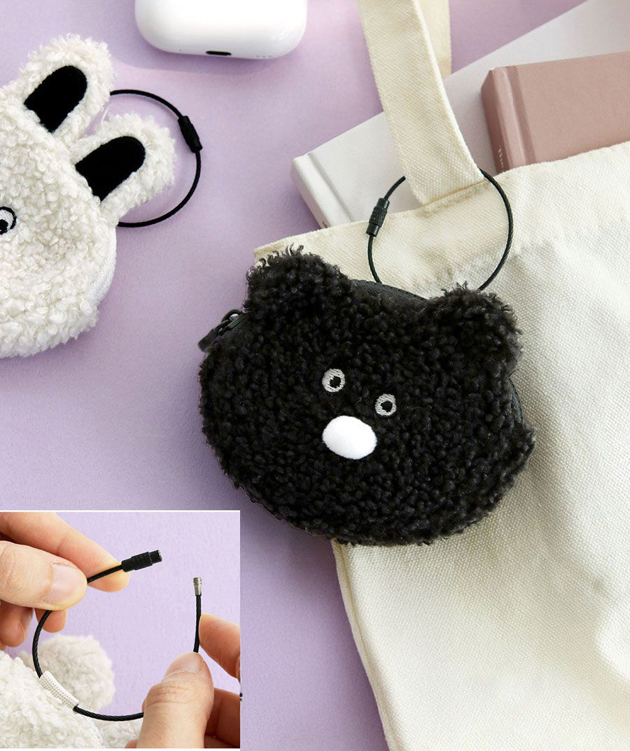 Doodle Keyring Pouch – AirPods & Galaxy Buds Case (Rabbit, Bear, Cheese Cat, White Cat)