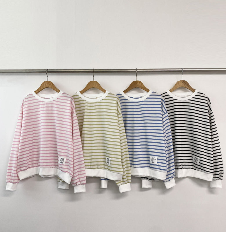 Be Happy Stripe Sweatshirt Made in Korea - Luckyplanetusa