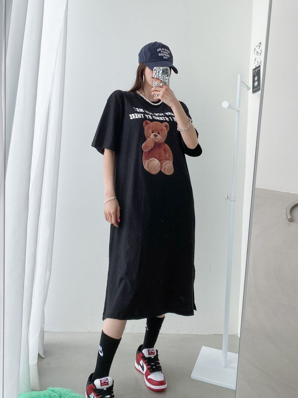 Stand By Teddy Oversized Cotton T-Shirt Dress - Luckyplanetusa