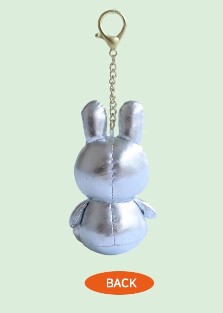 Miffy keyring plush dolls in Light (glow-in-the-dark), Silver, and Gold