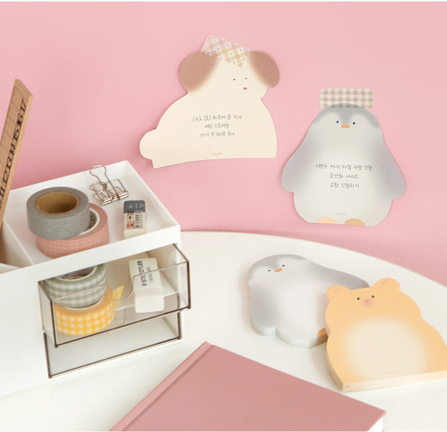 Animal Friends Mini Non-Adhesive Memo Pad – Hamster, Penguin, Dog & Cat