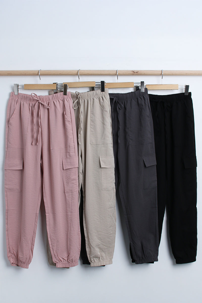 Linen Touch Utility Cargo Jogger Pants - Luckyplanetusa