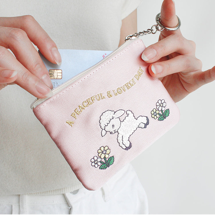 1537 Keyring Pouch – Small Embroidered Zip Pouch with Chain Ring