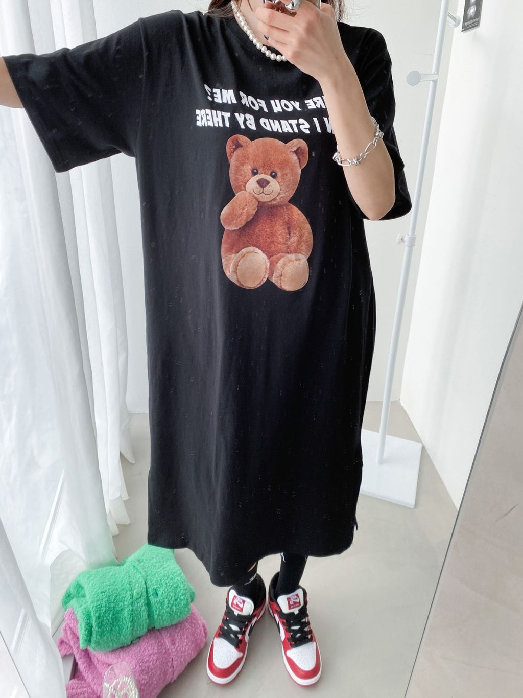 Stand By Teddy Oversized Cotton T-Shirt Dress - Luckyplanetusa