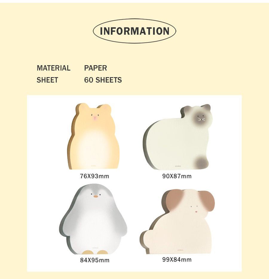 Animal Friends Mini Non-Adhesive Memo Pad – Hamster, Penguin, Dog & Cat