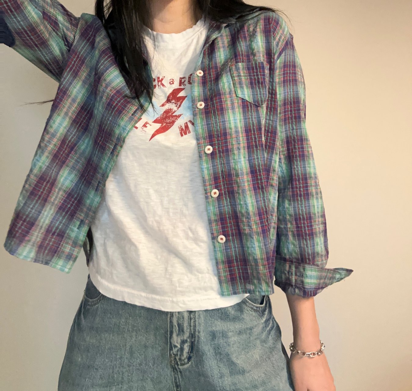 Vintage Check Cotton Shirt Jacket elbow patch Made in Korea - Luckyplanetusa