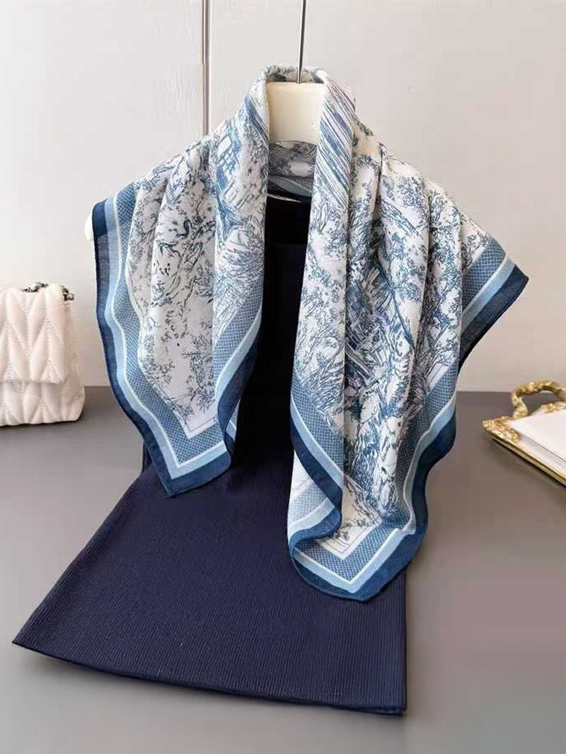 Blue Classic Toile Print Scarf