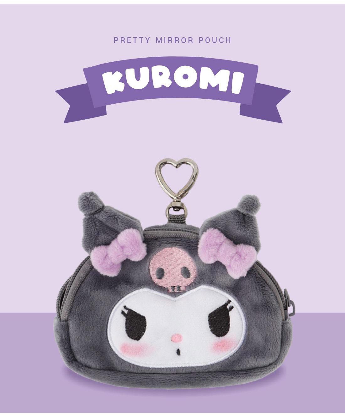 Kuromi Fluffy Coin Pouch with Keychain and Mirror