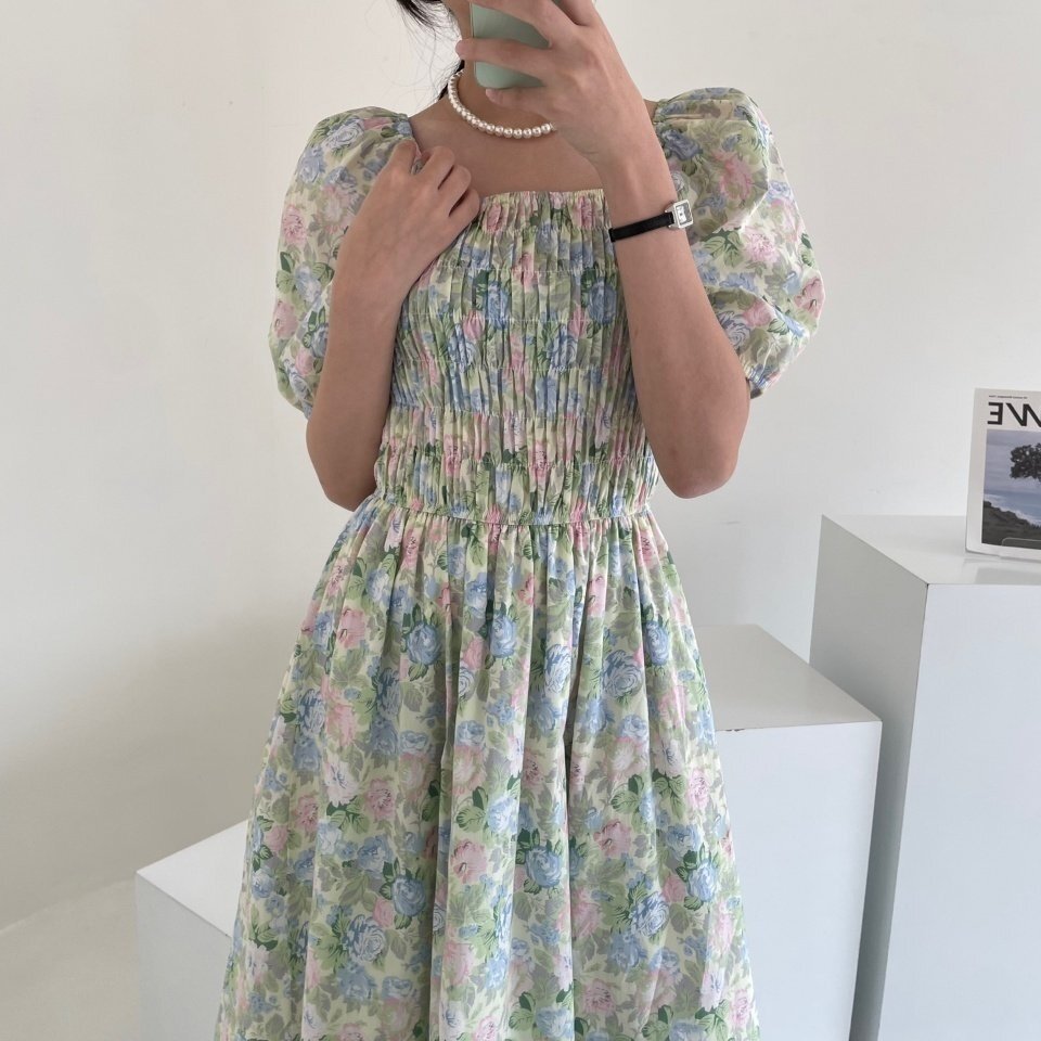Blossom Garden Puff Sleeve Smocked Dress - Luckyplanetusa