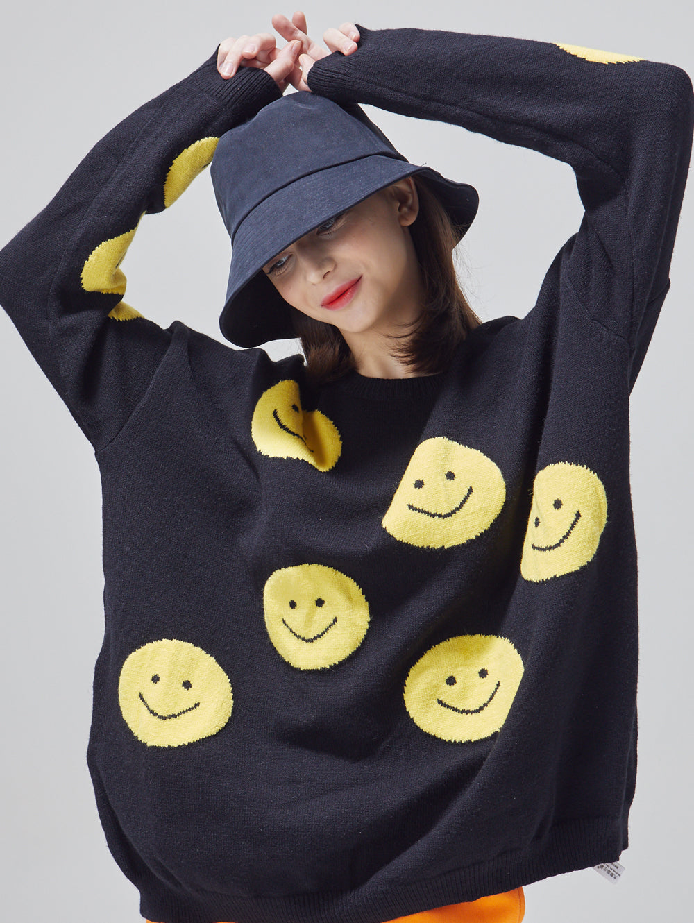 Happy Face Oversized Intarsia Knit Sweater