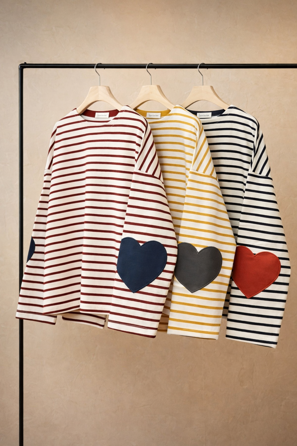 Heart Elbow Breton Stripe Boatneck Tee Cotton