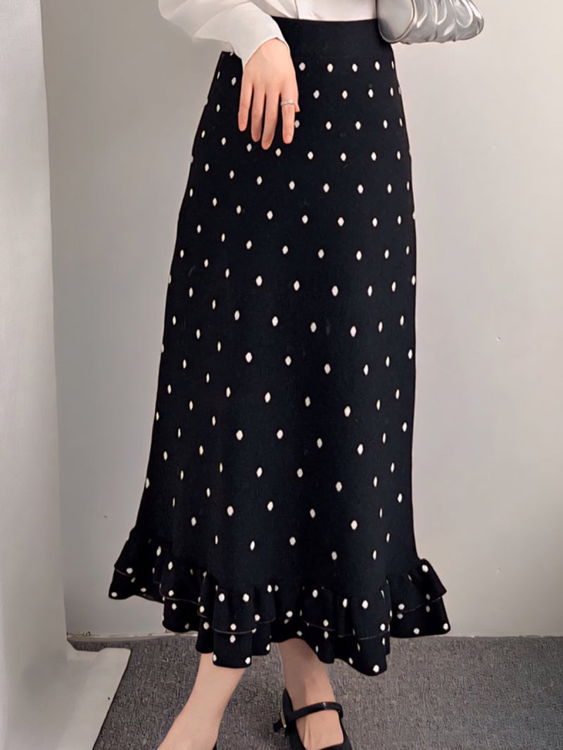 Romantic Ruffle Dot Midi Skirt