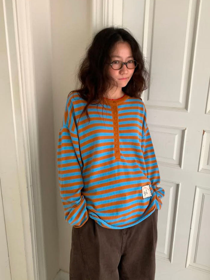 Vintage Stripe Patch Henley Top
