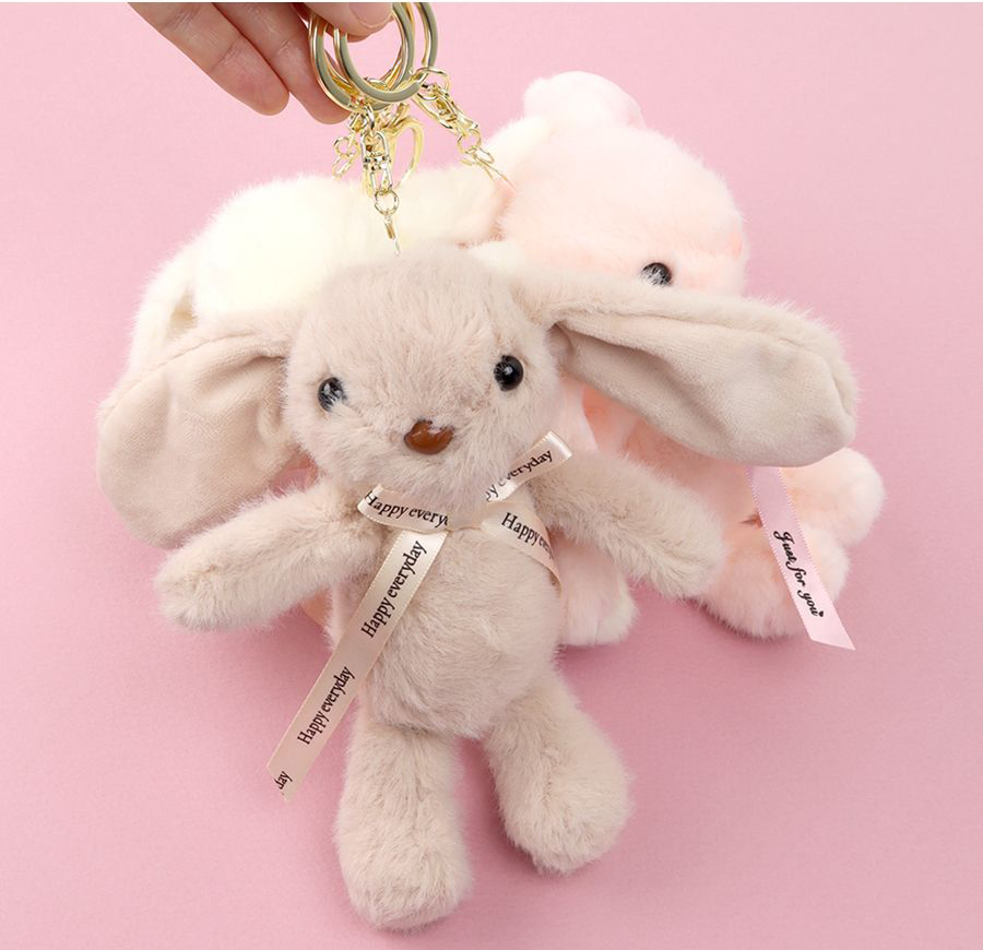 Ribbon Rabbit Plush Doll Keyring (Random Color)